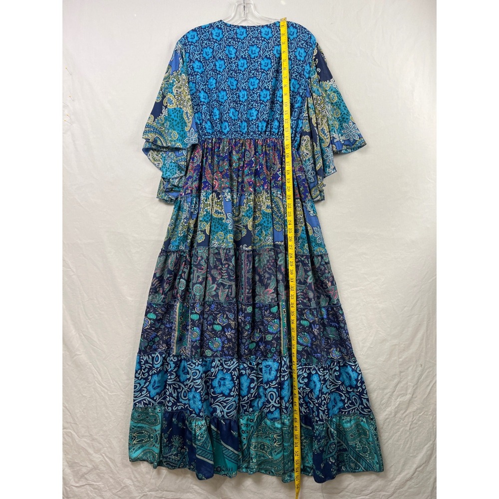 Earthbound Trading Co Maxi Dress Womens L Blue Paisley Patchwork Boho Butterfly - Picture 5 of 9